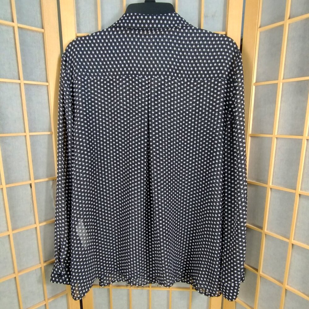 Chico's Black and White Fringe Front Polka Dot Button Down Blouse Size 3/XL - Picture 3 of 10